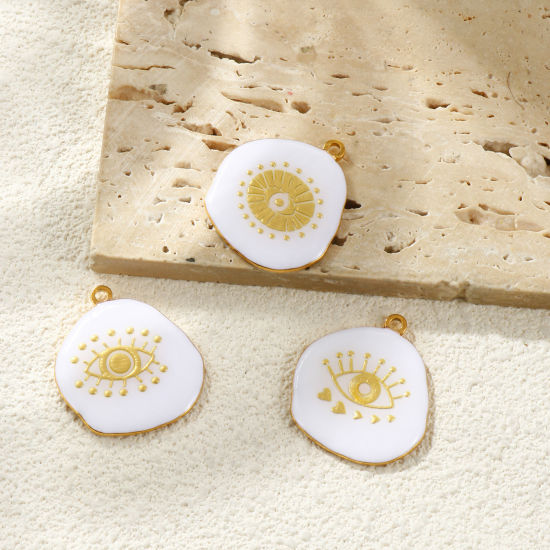 Picture of Eco-friendly PVD Waterproof Anti-Tarnish Hypoallergenic 304 Stainless Steel Religious Charms Wholesale 18K Real Gold Plated White Enamel Eye of Providence/ All-seeing Eye