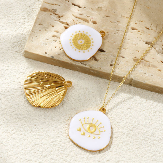 Picture of Eco-friendly PVD Waterproof Anti-Tarnish Hypoallergenic 304 Stainless Steel Religious Charms Wholesale 18K Real Gold Plated White Enamel Eye of Providence/ All-seeing Eye