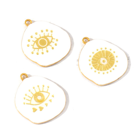Picture of Eco-friendly PVD Waterproof Anti-Tarnish Hypoallergenic 304 Stainless Steel Religious Charms Wholesale 18K Real Gold Plated White Enamel Eye of Providence/ All-seeing Eye