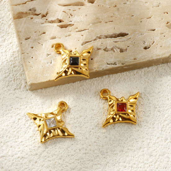 Picture of Eco-friendly PVD Waterproof Anti-Tarnish Hypoallergenic 304 Stainless Steel & Rhinestone Charms Wholesale 18K Real Gold Plated Rhombus Multicolor Rhinestone 25mm x 23mm
