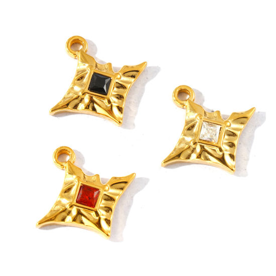 Picture of Eco-friendly PVD Waterproof Anti-Tarnish Hypoallergenic 304 Stainless Steel & Rhinestone Charms Wholesale 18K Real Gold Plated Rhombus Multicolor Rhinestone 25mm x 23mm