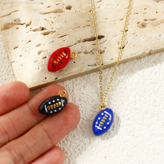 Picture of Eco-friendly PVD Waterproof Anti-Tarnish Hypoallergenic 304 Stainless Steel Sport Charms Wholesale 18K Real Gold Plated Multicolor Enamel Football 3D
