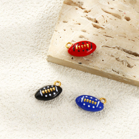 Picture of Eco-friendly PVD Waterproof Anti-Tarnish Hypoallergenic 304 Stainless Steel Sport Charms Wholesale 18K Real Gold Plated Multicolor Enamel Football 3D
