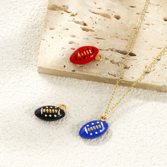 Picture of Eco-friendly PVD Waterproof Anti-Tarnish Hypoallergenic 304 Stainless Steel Sport Charms Wholesale 18K Real Gold Plated Multicolor Enamel Football 3D
