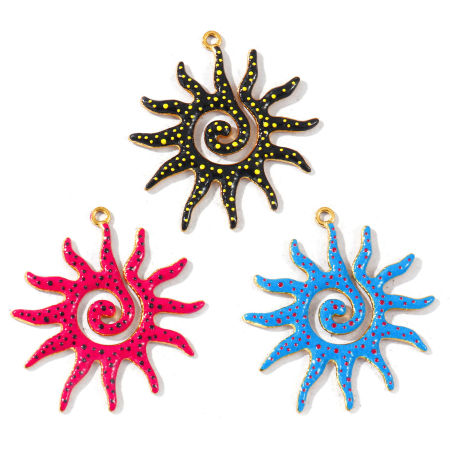 Immagine di 2 Pz PVD Ecologica Impermeabile Anti-Ossidante Ipoallergenico 304 Acciaio Inossidabile Galassia Ciondoli Pendenti All'Ingrosso 18K Vero Oro Placcato Multicolore Smalto Sole Polka Dot 3.7cm x 3.4cm