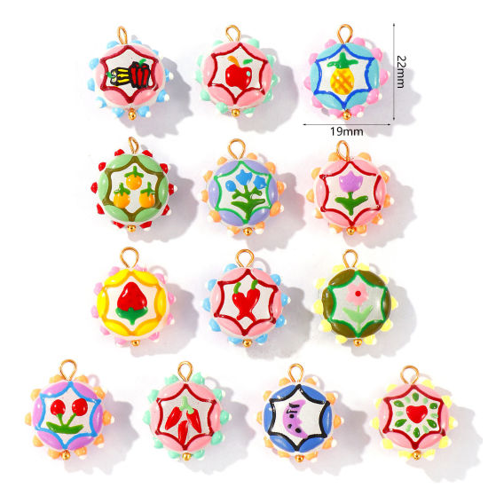 2 個 エコフレンドリー PVD 防水 耐変色性の 低アレルギー性の 304ステンレス鋼＋樹脂 チャーム 卸売り 18Kリアルゴールドメッキ 多色 エナメル フラワー 22mm x 19mm、 の画像