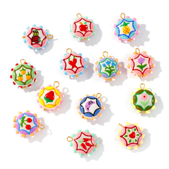 2 個 エコフレンドリー PVD 防水 耐変色性の 低アレルギー性の 304ステンレス鋼＋樹脂 チャーム 卸売り 18Kリアルゴールドメッキ 多色 エナメル フラワー 22mm x 19mm、 の画像