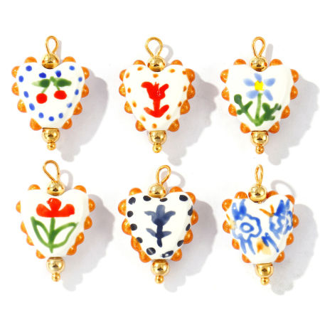 Picture of Eco-friendly PVD Waterproof Anti-Tarnish Hypoallergenic 304 Stainless Steel & Resin Valentine's Day Charms Wholesale 18K Real Gold Plated Multicolor Enamel Heart Painted 25mm x 17mm