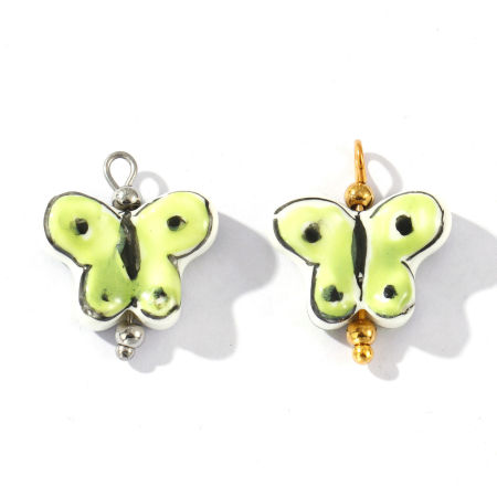 Immagine di 2 Pz Ecologico 304 Acciaio Inossidabile & Resina Insetto Ciondoli All'Ingrosso Multicolore Verde Farfalla Dipinto 20mm x 17mm