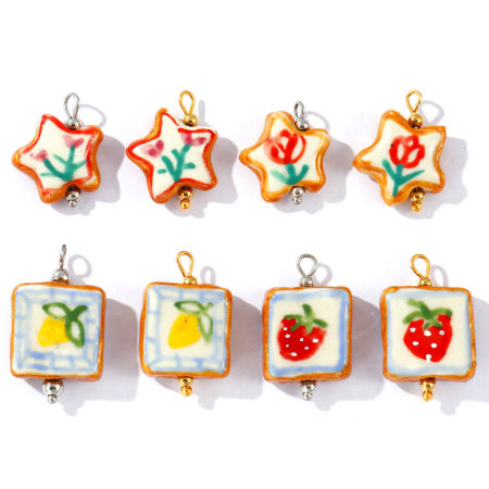 Picture of Eco-friendly 304 Stainless Steel & Resin Charms Wholesale Multicolor Multicolor Enamel Pentagram Star Painted 21mm x 16mm