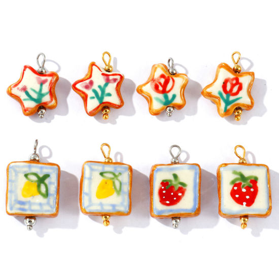 Picture of Eco-friendly 304 Stainless Steel & Resin Charms Wholesale Multicolor Multicolor Enamel Pentagram Star Painted 21mm x 16mm