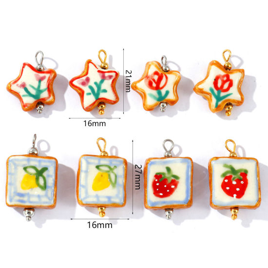 Picture of Eco-friendly 304 Stainless Steel & Resin Charms Wholesale Multicolor Multicolor Enamel Pentagram Star Painted 21mm x 16mm