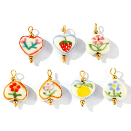 Immagine di 2 Pz PVD Ecologica Impermeabile Anti-Ossidante Ipoallergenico 304 Acciaio Inossidabile & Resina San Valentino Ciondoli All'Ingrosso 18K Vero Oro Placcato Multicolore Cuore Dipinto 21mm x 15mm