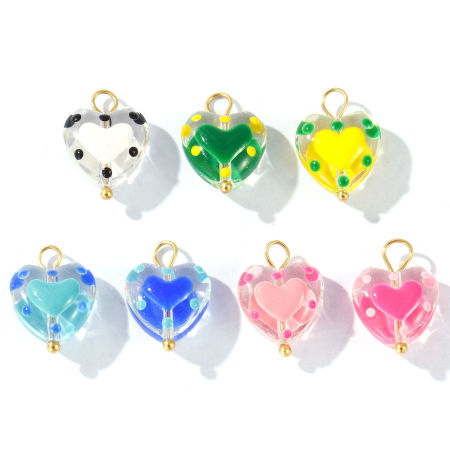 Immagine di 2 Pz PVD Ecologica Impermeabile Anti-Ossidante Ipoallergenico 304 Acciaio Inossidabile & Resina San Valentino Ciondoli All'Ingrosso 18K Vero Oro Placcato Smalto Cuore 17mm x 12mm