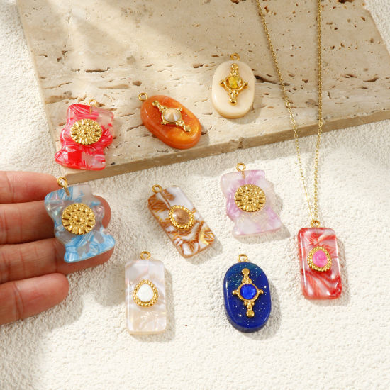 Picture of Eco-friendly PVD Waterproof Anti-Tarnish Hypoallergenic 304 Stainless Steel & Resin Charms Wholesale 18K Real Gold Plated