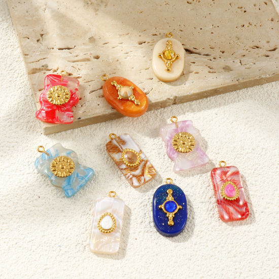 Picture of Eco-friendly PVD Waterproof Anti-Tarnish Hypoallergenic 304 Stainless Steel & Resin Charms Wholesale 18K Real Gold Plated