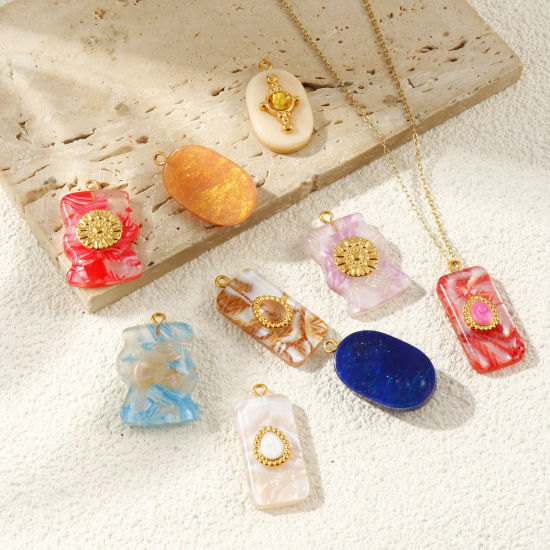 Picture of Eco-friendly PVD Waterproof Anti-Tarnish Hypoallergenic 304 Stainless Steel & Resin Charms Wholesale 18K Real Gold Plated