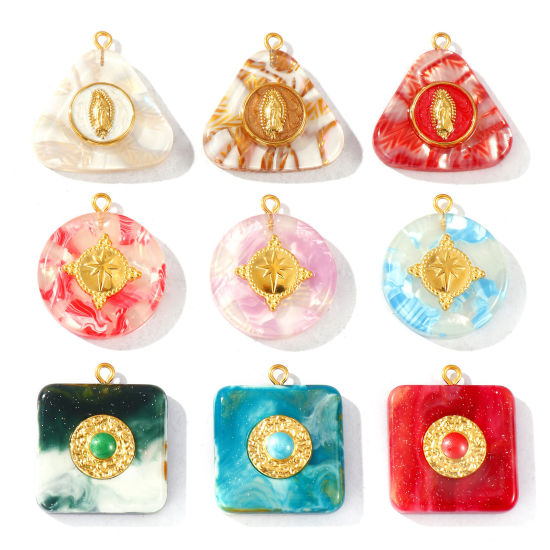 1 個 エコフレンドリー PVD 防水 耐変色性の 低アレルギー性の 304ステンレス鋼＋樹脂 チャーム 卸売り 18Kリアルゴールドメッキ の画像