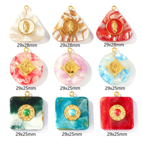 1 個 エコフレンドリー PVD 防水 耐変色性の 低アレルギー性の 304ステンレス鋼＋樹脂 チャーム 卸売り 18Kリアルゴールドメッキ の画像