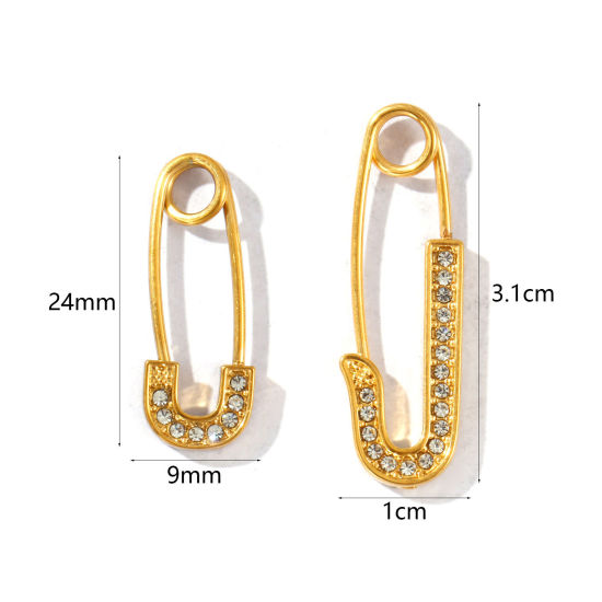Image de Broches Épingles de Sûreté En Gros Plaqué Or 18K en 304 Acier Inoxydable, Élégant Minimaliste à Strass Transparent Micro Pave Unisexe PVD Écologique Cadeau Fournitures de Bijoux 2 Pcs