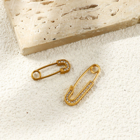 Image de Broches Épingles de Sûreté En Gros Plaqué Or 18K en 304 Acier Inoxydable, Élégant Minimaliste à Strass Transparent Micro Pave Unisexe PVD Écologique Cadeau Fournitures de Bijoux 2 Pcs