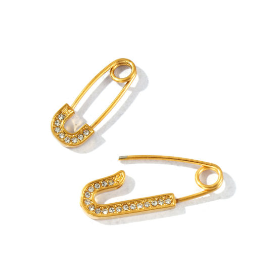 Image de Broches Épingles de Sûreté En Gros Plaqué Or 18K en 304 Acier Inoxydable, Élégant Minimaliste à Strass Transparent Micro Pave Unisexe PVD Écologique Cadeau Fournitures de Bijoux 2 Pcs