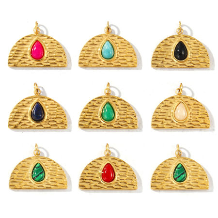 Immagine di 1 Pz PVD Ecologica Impermeabile Anti-Ossidante Ipoallergenico 304 Acciaio Inossidabile & Gemma Ciondoli All'Ingrosso 18K Vero Oro Placcato Mezzo Tondo Goccia 20mm x 17mm