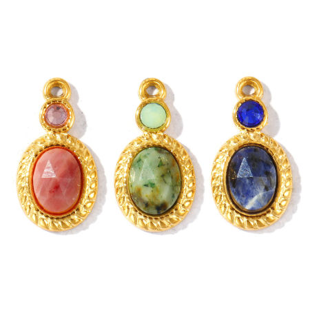 Immagine di 1 Pz PVD Ecologica Impermeabile Anti-Ossidante Ipoallergenico 304 Acciaio Inossidabile & Gemma Ciondoli All'Ingrosso 14K Vero Oro Placcato Ovale 20mm x 10mm