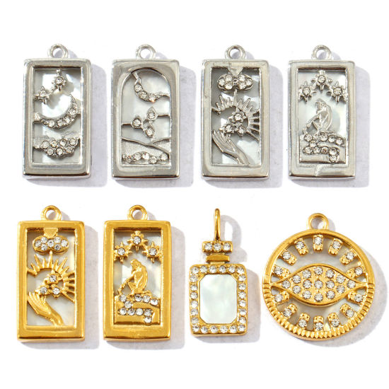 1 個 エコフレンドリー 304ステンレス鋼 & 天然シェル 宇宙銀河シリーズ チャーム 卸売り 多色 マイクロパヴェ 透明 ラインストーン の画像