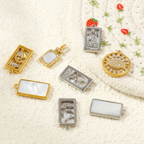 1 個 エコフレンドリー 304ステンレス鋼 & 天然シェル 宇宙銀河シリーズ チャーム 卸売り 多色 マイクロパヴェ 透明 ラインストーン の画像