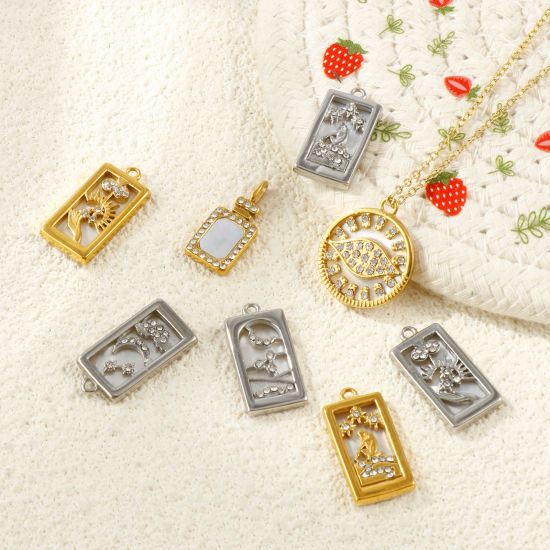 1 個 エコフレンドリー 304ステンレス鋼 & 天然シェル 宇宙銀河シリーズ チャーム 卸売り 多色 マイクロパヴェ 透明 ラインストーン の画像