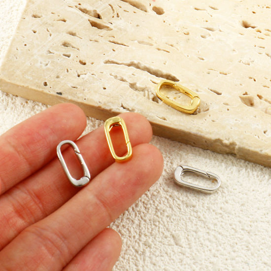 4 個 真鍮 スプリングリングクラスプ 卸売り 長方形 14mm x 6.5mm、 の画像