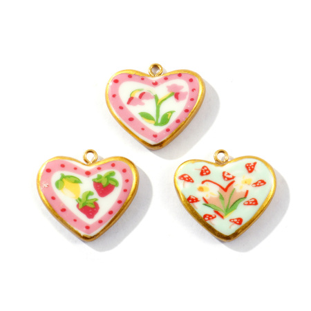 Immagine di 2 Pz PVD Ecologica Impermeabile Anti-Ossidante Ipoallergenico 304 Acciaio Inossidabile & Ceramica San Valentino Ciondoli All'Ingrosso 18K Vero Oro Placcato Multicolore Cuore Stampato 27mm x 24mm