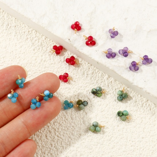 Picture of Eco-friendly PVD 304 Stainless Steel & Gemstone Handmade Wire Wrapped Charms Wholesale 18K Gold Plated Mini 8mm x 6mm