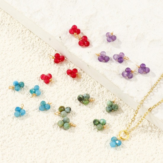 Picture of Eco-friendly PVD 304 Stainless Steel & Gemstone Handmade Wire Wrapped Charms Wholesale 18K Gold Plated Mini 8mm x 6mm