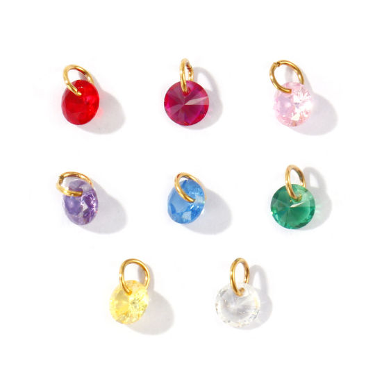 5 個 エコフレンドリー PVD 304ステンレス＆ジルコン チャーム 卸売り 18Kゴールドメッキ ミニ 6mm x 4mm、 の画像