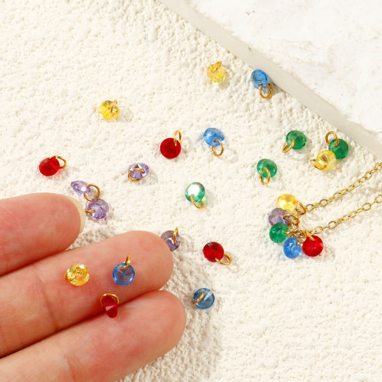 5 個 エコフレンドリー PVD 304ステンレス＆ジルコン チャーム 卸売り 18Kゴールドメッキ ミニ 6mm x 4mm、 の画像