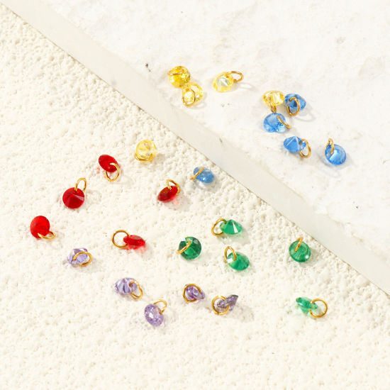 5 個 エコフレンドリー PVD 304ステンレス＆ジルコン チャーム 卸売り 18Kゴールドメッキ ミニ 6mm x 4mm、 の画像