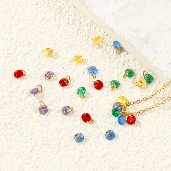 5 個 エコフレンドリー PVD 304ステンレス＆ジルコン チャーム 卸売り 18Kゴールドメッキ ミニ 6mm x 4mm、 の画像