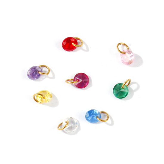 5 個 エコフレンドリー PVD 304ステンレス＆ジルコン チャーム 卸売り 18Kゴールドメッキ ミニ 6mm x 4mm、 の画像