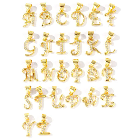 Immagine di 2 Pz Ecologico Ottone Ciondoli Pendenti All'Ingrosso 18K Vero Oro Placcato Lettera Maiuscola Lettere " A-Z " Micro Spianare Trasparente Cubic Zirconiae