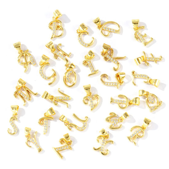 2 個 エコフレンドリー 真鍮 チャーム ペンダント 卸売り 18Kリアルゴールドメッキ キャピタルレター 文字「 A-Z 」 マイクロパヴェ クリア ジルコン の画像