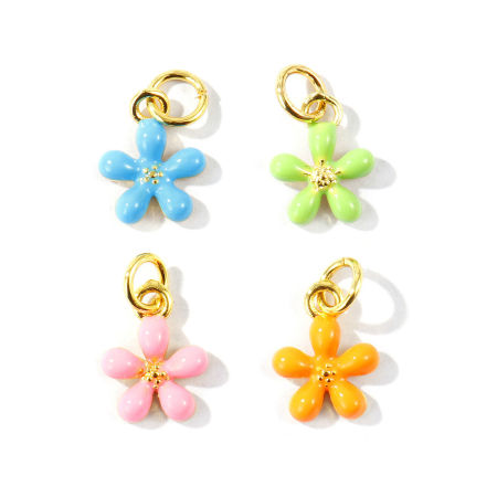 Bild von Umweltfreundlich Messing Charms Großhandel 18K Echtgold plattiert Emaille Blumen Mini 14mm x 9mm
