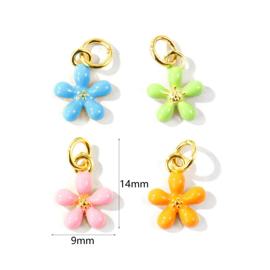 Image de 2 Pcs Breloques En Gros Respectueux de la Nature en Laiton Plaqué Or Véritable 18K Émail Fleur Mini 14mm x 9mm