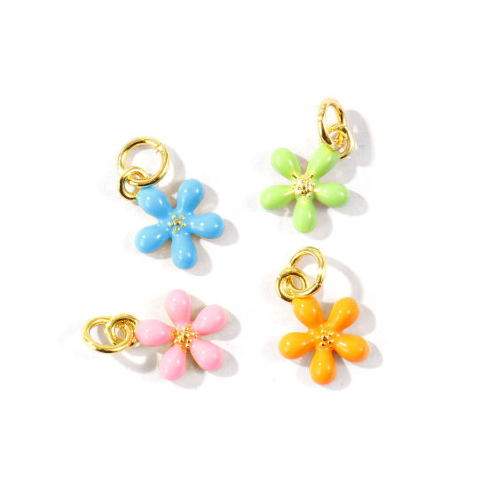 Image de 2 Pcs Breloques En Gros Respectueux de la Nature en Laiton Plaqué Or Véritable 18K Émail Fleur Mini 14mm x 9mm