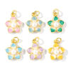 Picture of Eco-friendly Brass Charms Wholesale 18K Real Gold Plated Enamel Flower Acrylic Imitation Pearl 18mm x 13mm