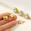 Picture of Eco-friendly Brass Charms Wholesale 18K Real Gold Plated Enamel Flower Acrylic Imitation Pearl 18mm x 13mm