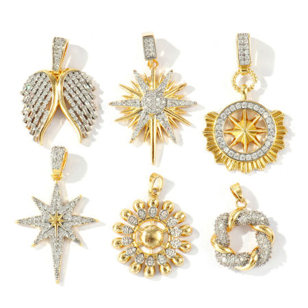 Immagine di 1 Pz Ottone Ciondoli All'Ingrosso Placcato Oro 18K & Platino Placcato Doppio Colore Trasparente Cubic Zirconiae