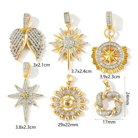 Bild von Messing Charms Großhandel 18K Vergoldet & Platin Plattiert Mixefarbe Klar Kubischer Zirkon