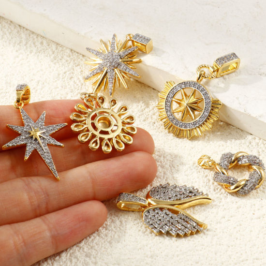 Bild von Messing Charms Großhandel 18K Vergoldet & Platin Plattiert Mixefarbe Klar Kubischer Zirkon